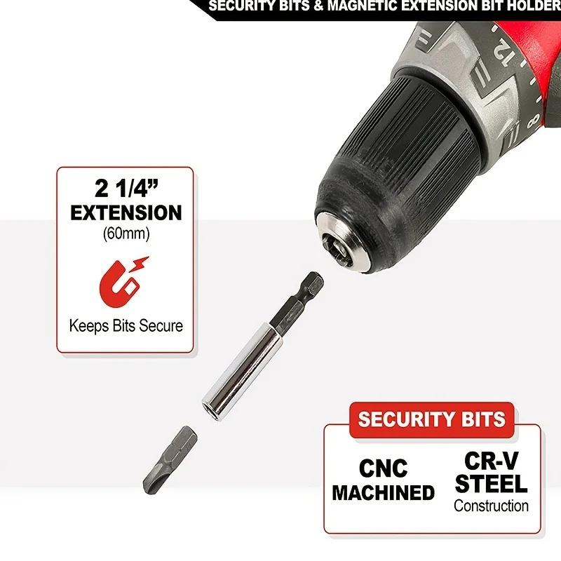 33-teiliges Sicherheitsbit-Set mit magnetischem Verlängerungs-Bithalter - Enthält manipulationssichere, Sechskant-, metrische Sechskant- und Sternbits