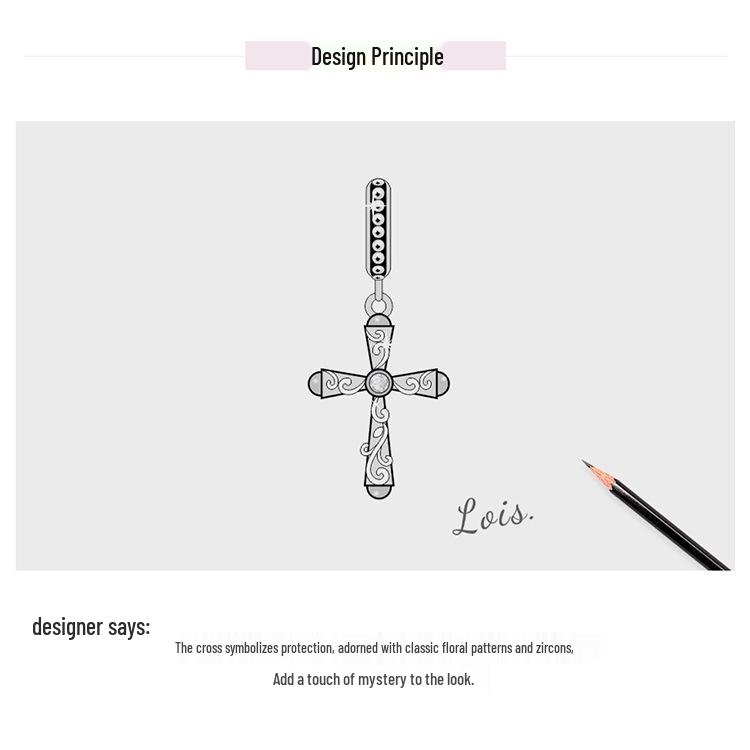 Avle S925 Sterling Silver Retro Cross Pendant Bracelet with European & American Fashion Beads