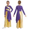 Girls Liturgical Dance Bodysuit Praise Worship Costume Metallic Color Block Wide-Leg Jumpsuit