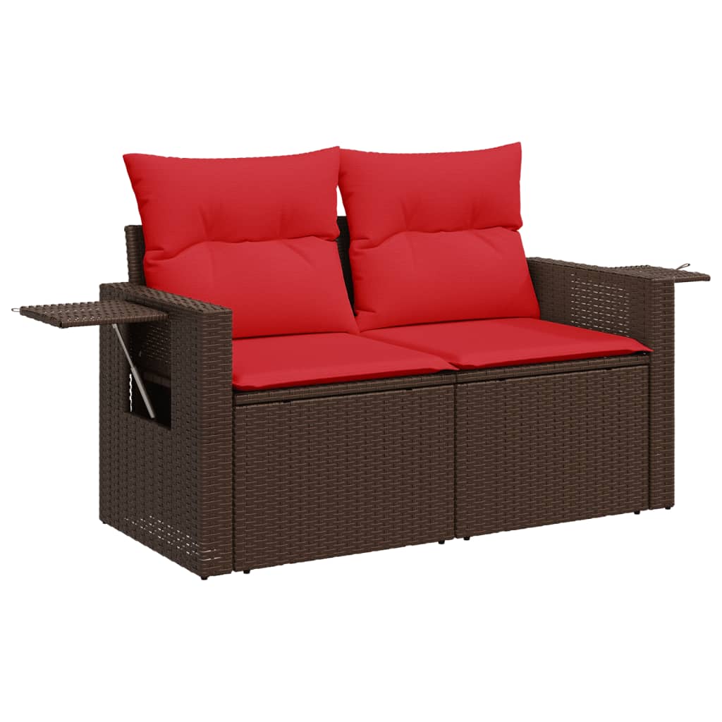 Garden Sofa with Cushions 2 Seater Brown Poly Rattan