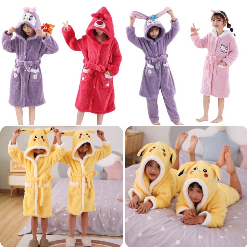 Children's Flannel Bathrobe For Autumn And Winter Soft And Warm Sleepwear For Boys And Girls