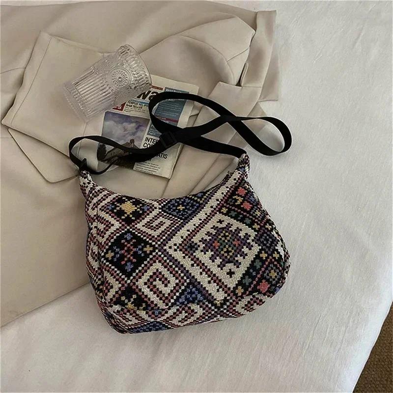 Women's Shoulder Bag,Ethnic Style Canvas Hobo Bag