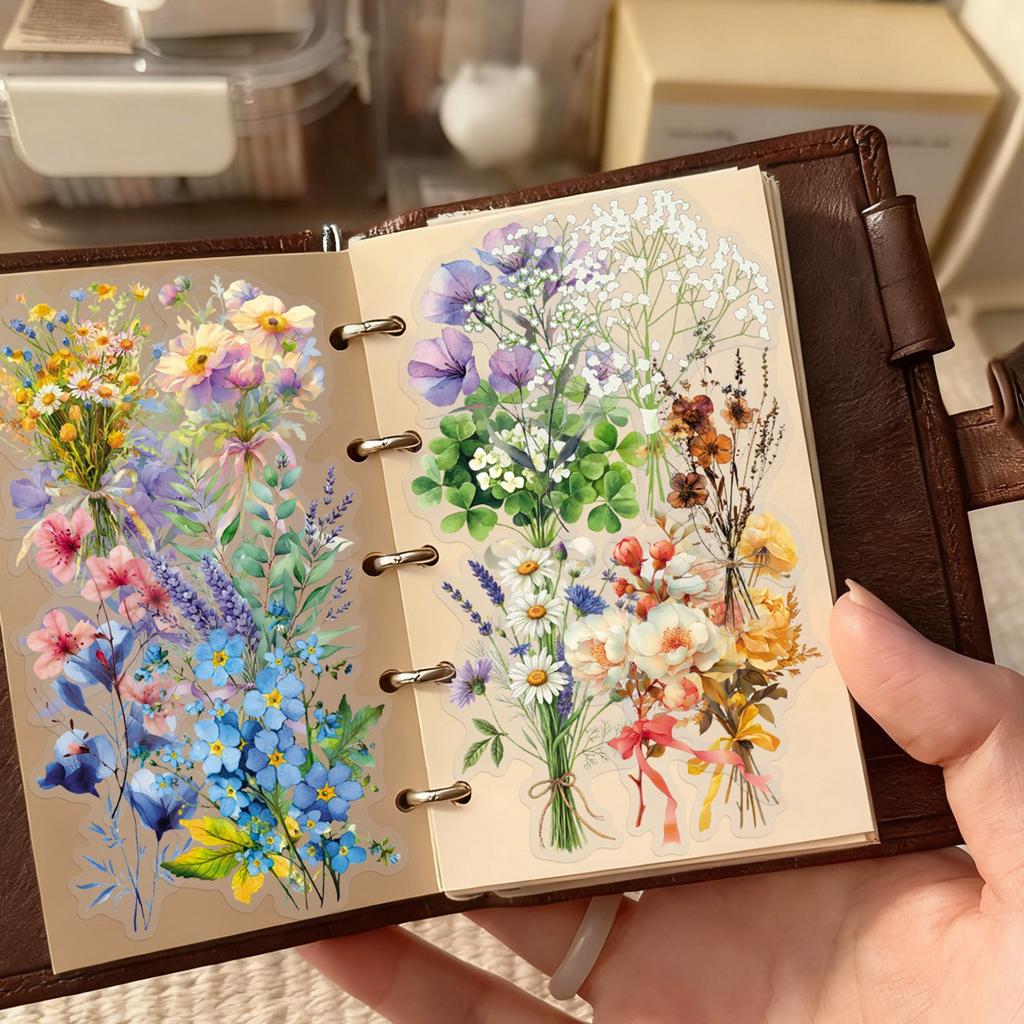 50Pcs/Set Beautiful Flowers. Romantic Bouquets Series 02 PET Stickers Waterproof DIY Fashion Doodle Decals Stickers