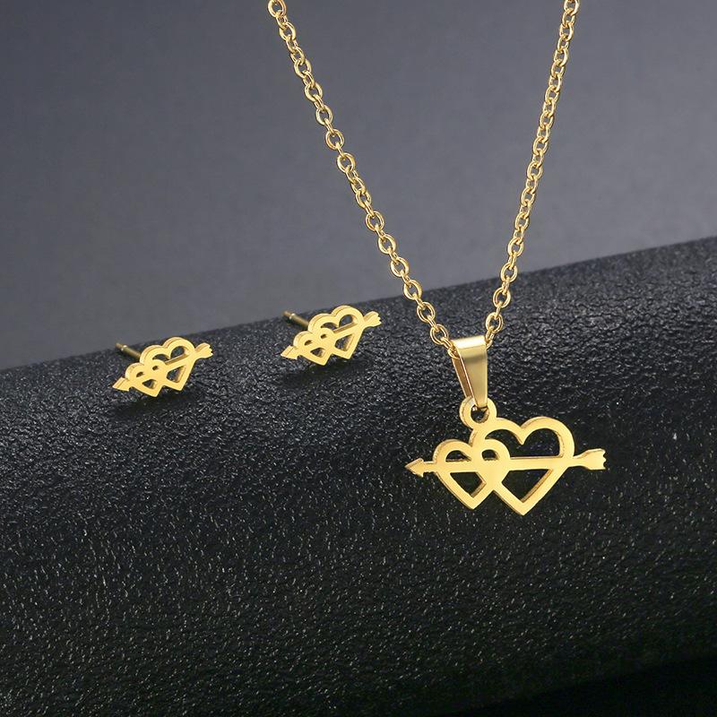 Gold Color Cute Animal Footprints Earrings Set Dog Cat Footprints Paw Necklaces Pendants Women Stainless Steel Zircon TZ329