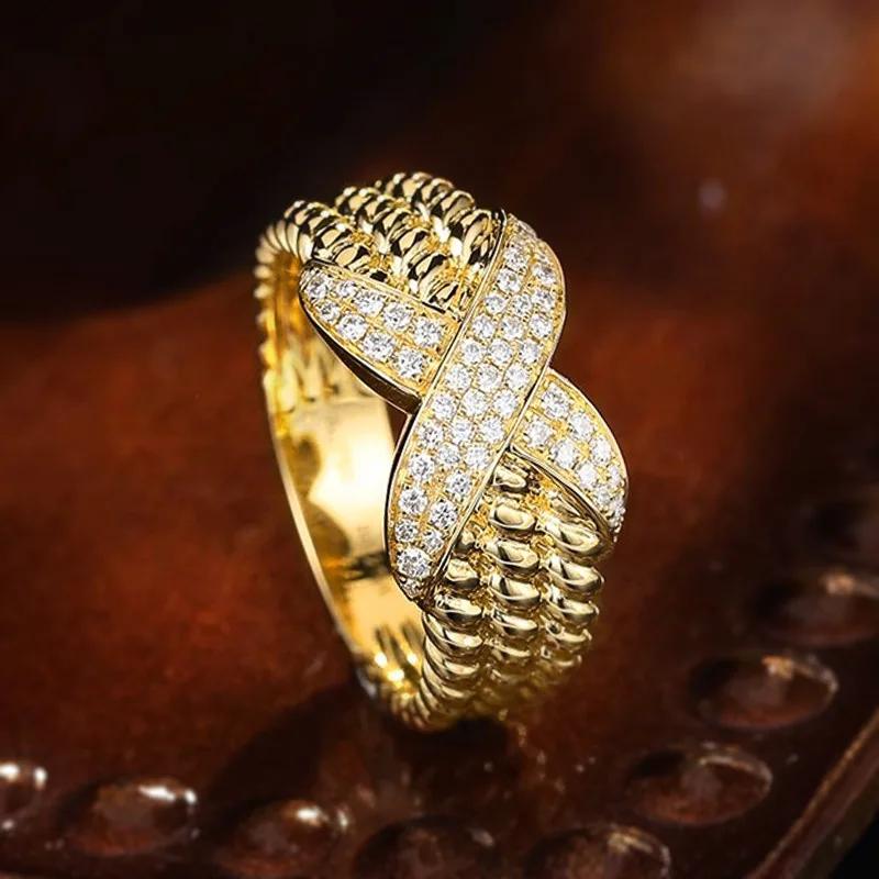 New European and American Cubic Zirconia Ring with Women s Light Luxury Texture X Design Ring, Palace Style High-end Zircon 6