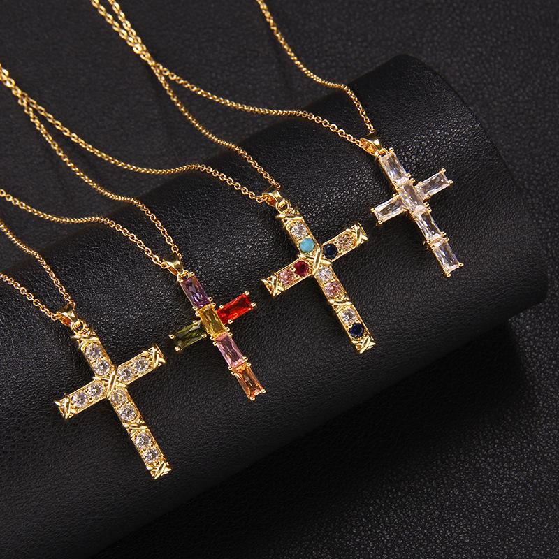 Hip Hop Luxury Zircon Cross Pendant Necklace Stainless Steel Chain Jewelry Gifts for Women Men