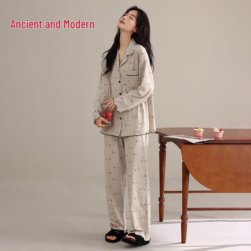 GUJIN Women s Pure Cotton Long Sleeve Loungewear Pajama Set L