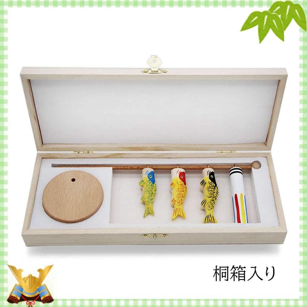 OKBABY Koinobori for Day no in a Paulownia Wood Gift Wrapping (Carp Streamer) - Wooden, Boys' (Tango Sekku), Box, 26.5cm Tall, Available.