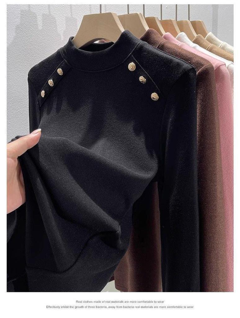 Women's Plush High-Neck Base Layer Top - Thickened, Warm, Stylish Innerwear for Autumn/Winter