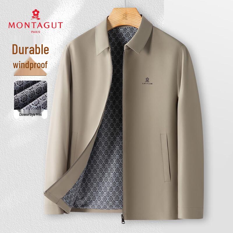 MONTAGUT Men s Business Turn-down Collar Jacket with Chinese Print Lining 2XL