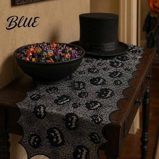 Mysterious Halloween Fabric Runner Table Runner 70 X 15 Inch Black Lace Spider Web Decor Spooky Gothic Pumpkin Dinner Decoration for Kitchen