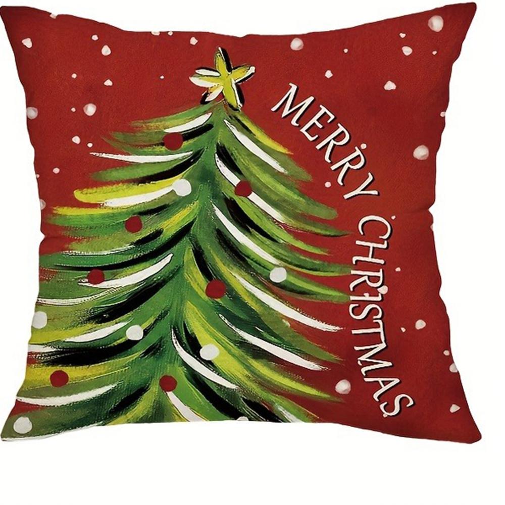 Christmas Decoration Pillowcase Fawn Christmas Tree Red Pillow Cover Living Room Sofa Cushion Cover Room Home Decoration 45x45cm