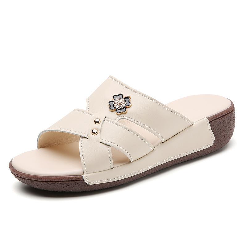 

Летние сандалии и тапочки из искусственной кожи для мам. Женские туфли для женщин среднего возраста. Женские сандалии и тапочки на танкетке и среднем каблуке. EU34/CN35 бежевый