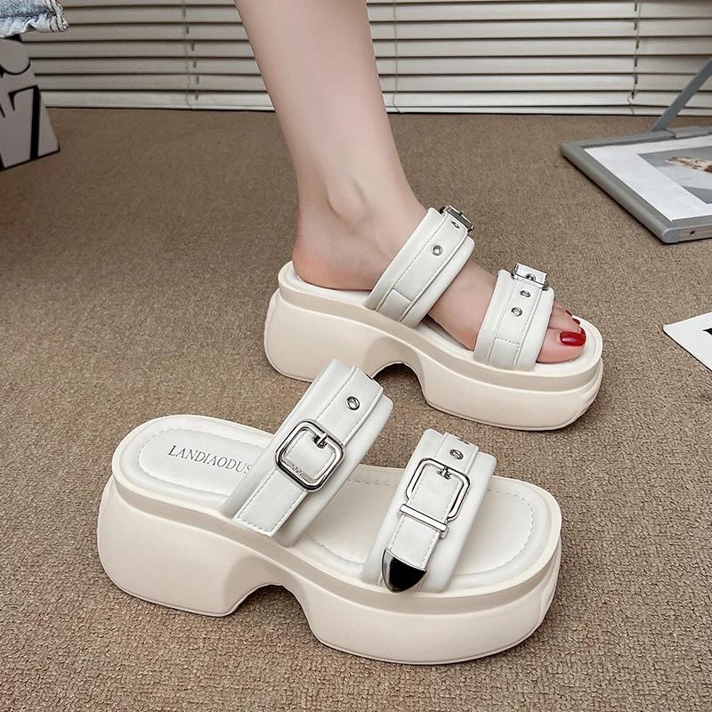 Fashion 8CM Summer High Platform Women Sandals Wedge Heels Slippers Fashion New Beach Outside Chunky Sandals Comfort Casual Slides Woman