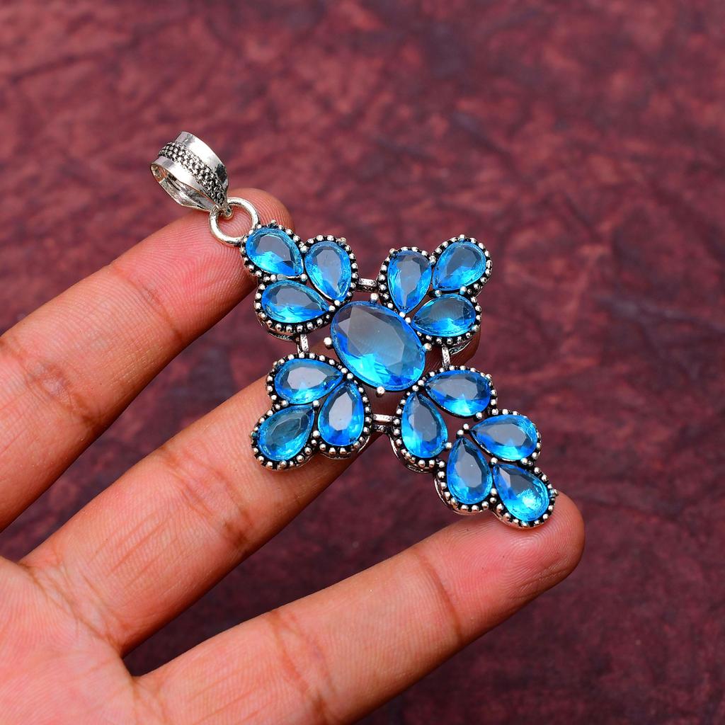 Awesome Blue Topaz Gemstone Pendant: 925 Sterling Silver Handmade Pendant Necklace Jewelry