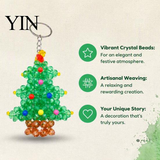 Seasonal Festive Craft Supplies Christmas Tree Keychain, Faux Crystal Beaded Xmas Pendant, Personalized Holiday Party Decor 3D Key Ring Charm