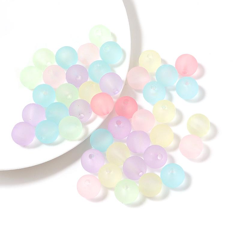 100-Piece Pack: Frosted Acrylic Macaron-Colored Round Beads with Hole for DIY Jewelry Making