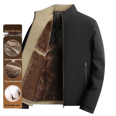 Men's Business Casual Stand Collar Jacket - 2025 Autumn/Winter Collection, Plus Velvet, Thickened for Middle-Aged & Young Men