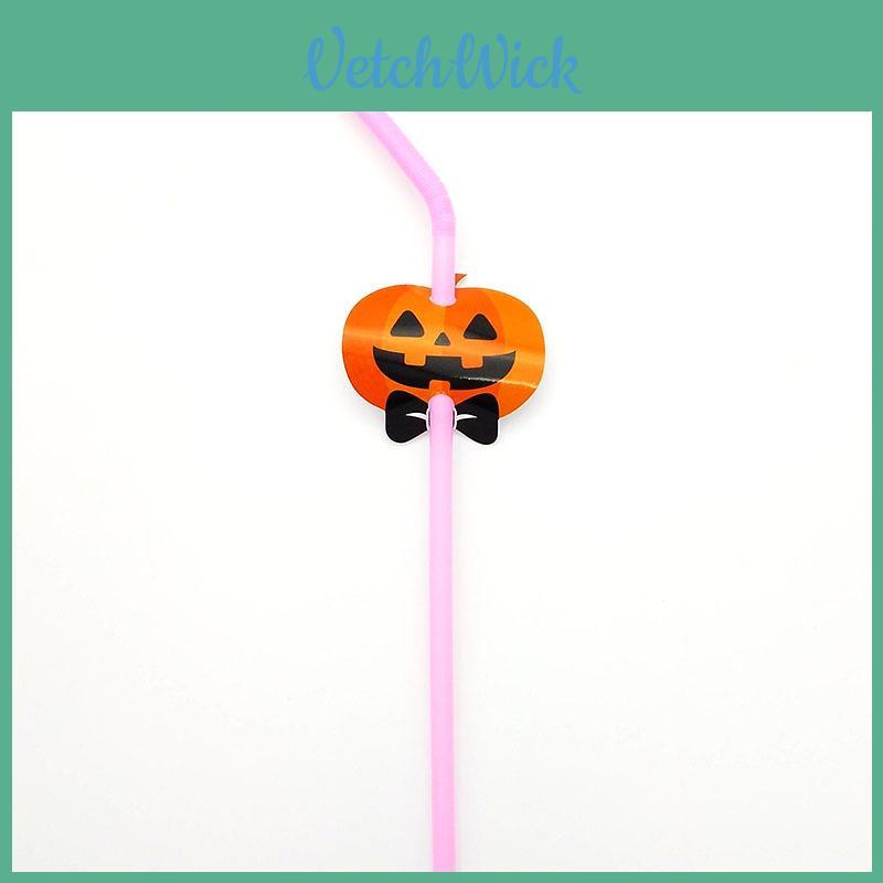 Halloween Fun Bendable Plastic Straws With Cute Pumpkin And Vampire Designs Pack Of 20 For Party Use