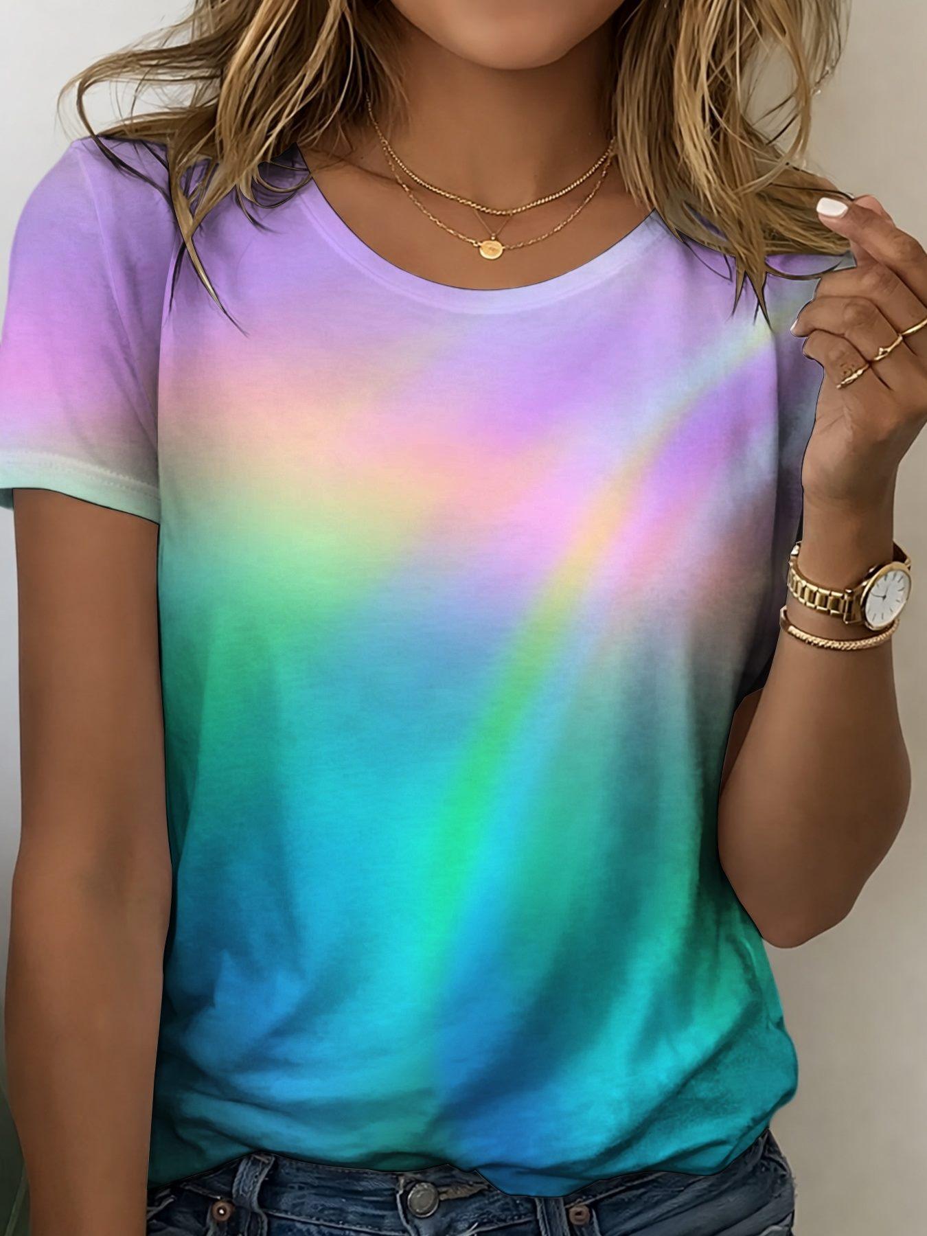 

Pastel gradient tie-dye T-shirt women s 3D full print fun T-shirt regular version XXS
