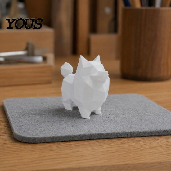 Dog Ornament Geometric Low-Poly Statue, 3D Printed Mini Ornament, White Cute One-piece Sculpture Puppy Figurine, Modern Desktop Decoration for
