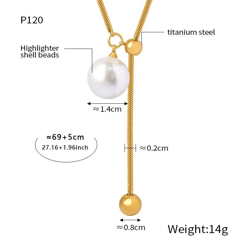 Fashion Minimalist Gold Plated Titanium Steel Pearl Pendant Necklace For Women