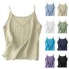 Top Regata Feminino com Decote V Sem Mangas Casual de Caimento Solto em Linho com Design de Bolso para Uso Diário e Conforto