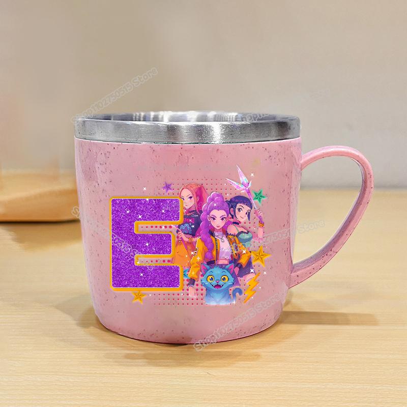 High Quality KPop Demon Hunters Letter A-z Milk Mugs Cartoon Children Water Cups School Office Coffee Tea Mug Girl Stainless Steel Drink Cup
