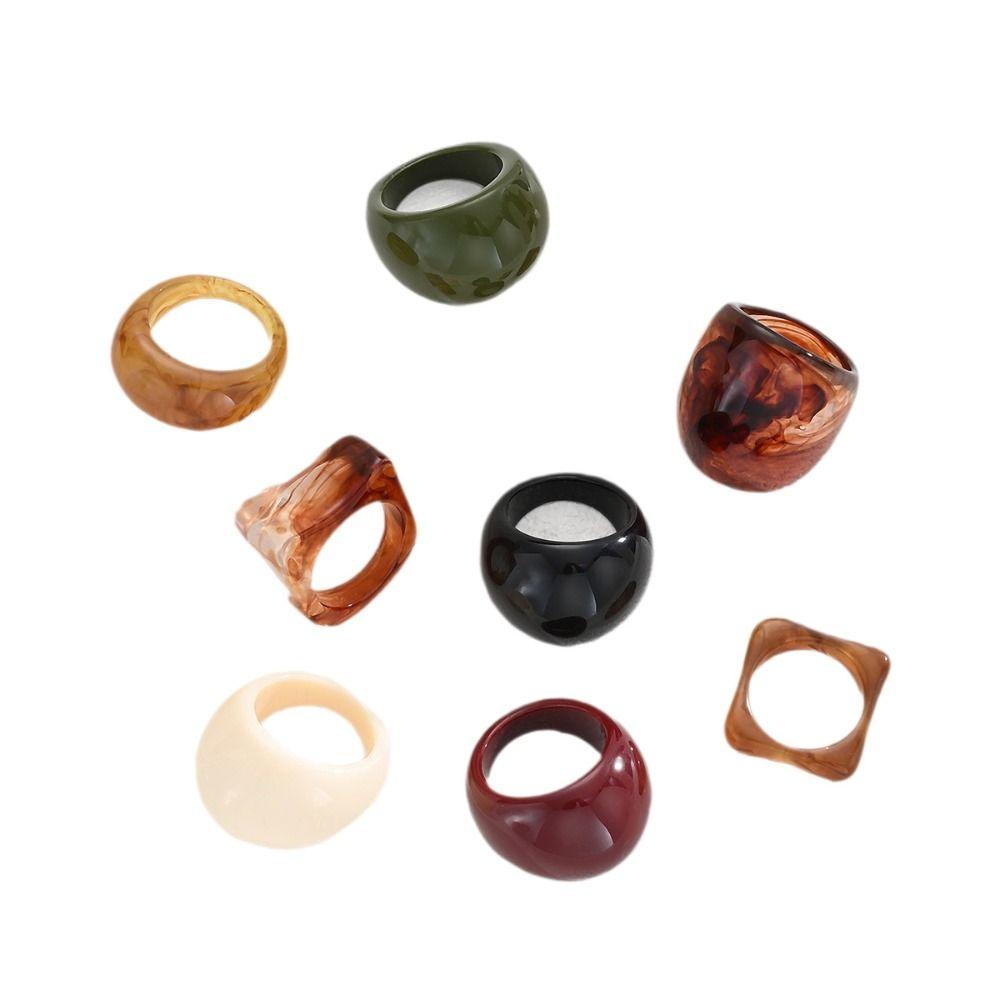 Adjustable Geometric Resin Ring Set Irregular Personality Rings Rural Vintage Resin Rings Women
