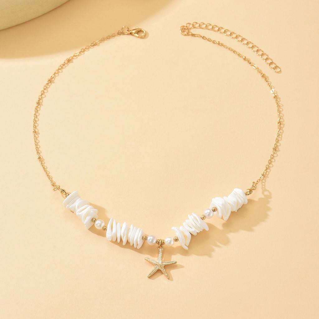 Ins Crushed Shell Necklace, Trendy Vacation Starfish Clavicle Chain for Women