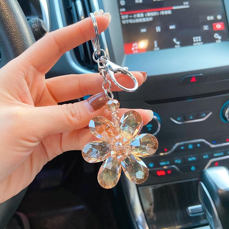 Lady Personalized Keychain With Crystal Floral Design Perfect Accessory For Bag