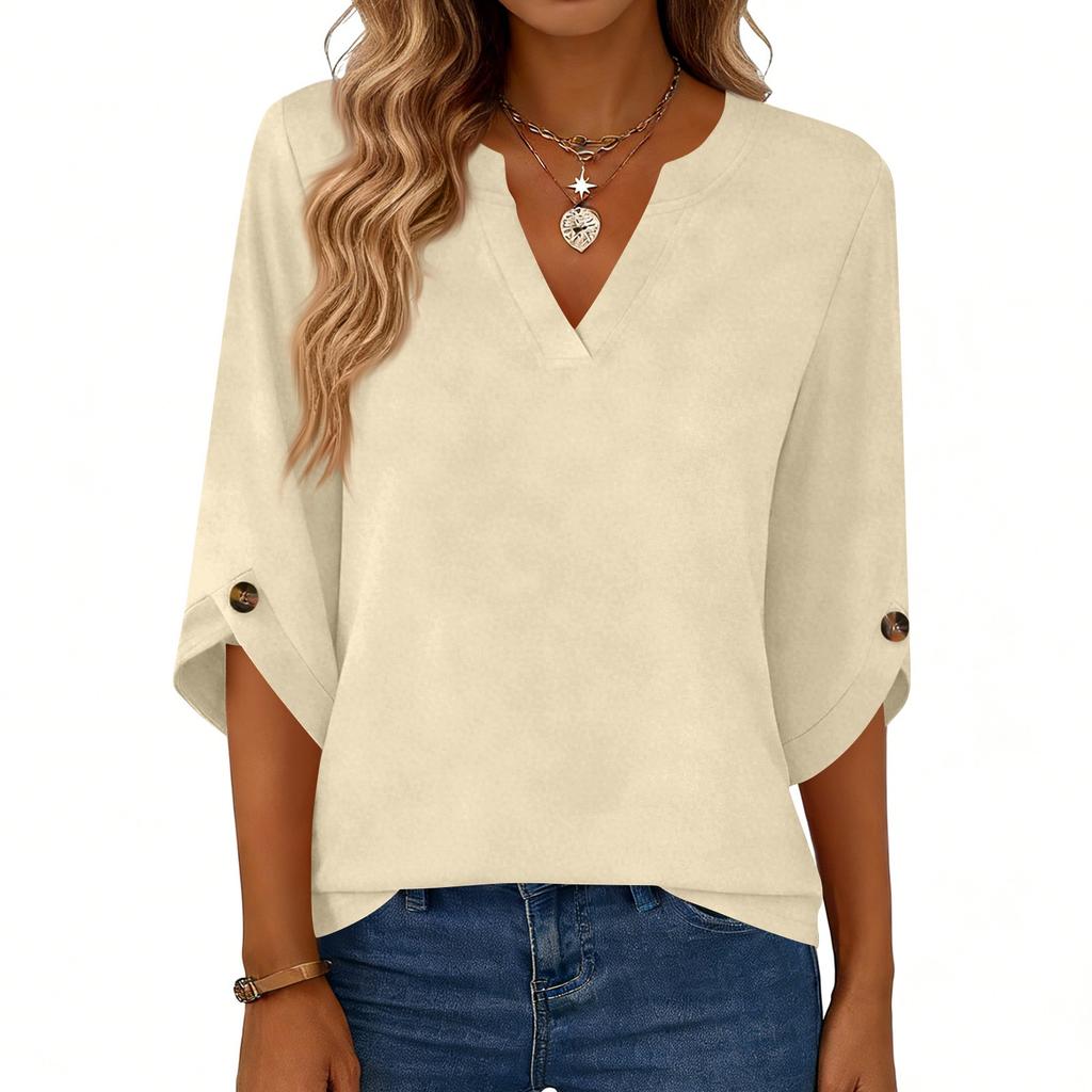 Womens 3/4 Length Sleeve Tunic Tops Casual V Neck Shirts Business Work Blouses