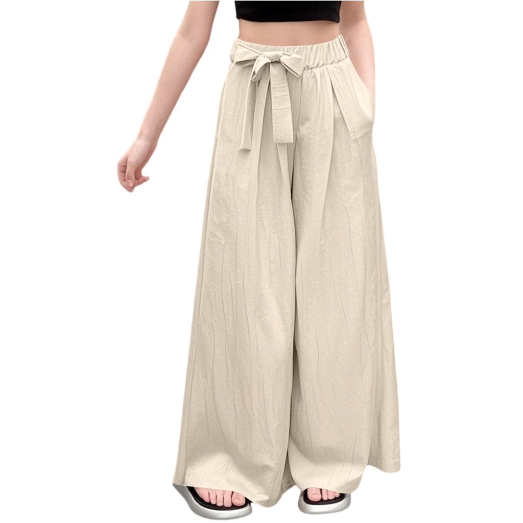 Summer Solid-color Ice Silk Wide-leg Pants, Casual Straight-leg Pants For Middle-aged Children