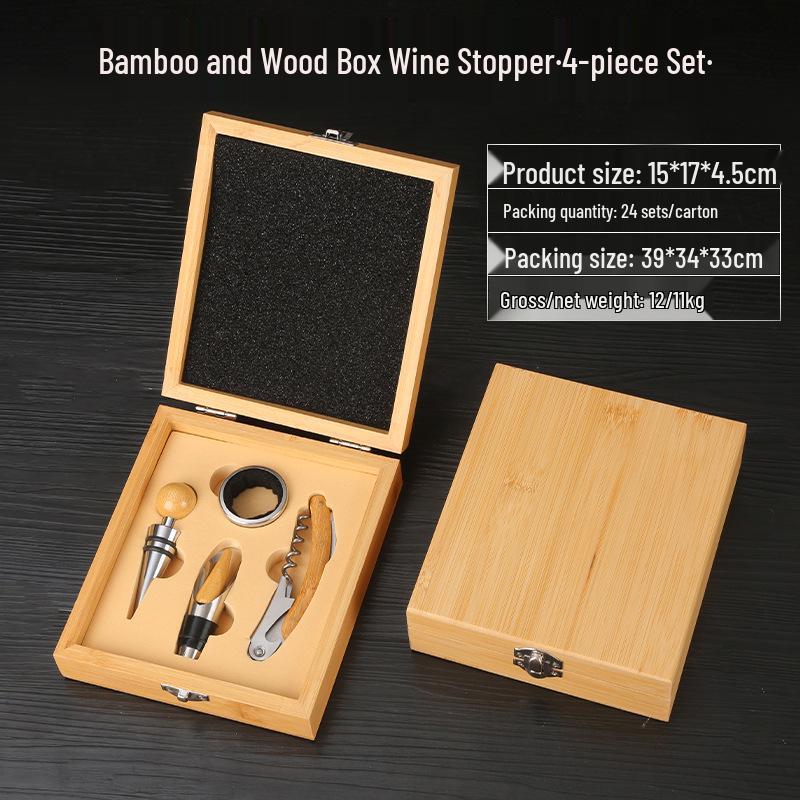 Premium Wine Opener Gift Set: Stainless Steel Pourer, Leather & Wooden Box, Waiter's Knife Corkscrew Barware