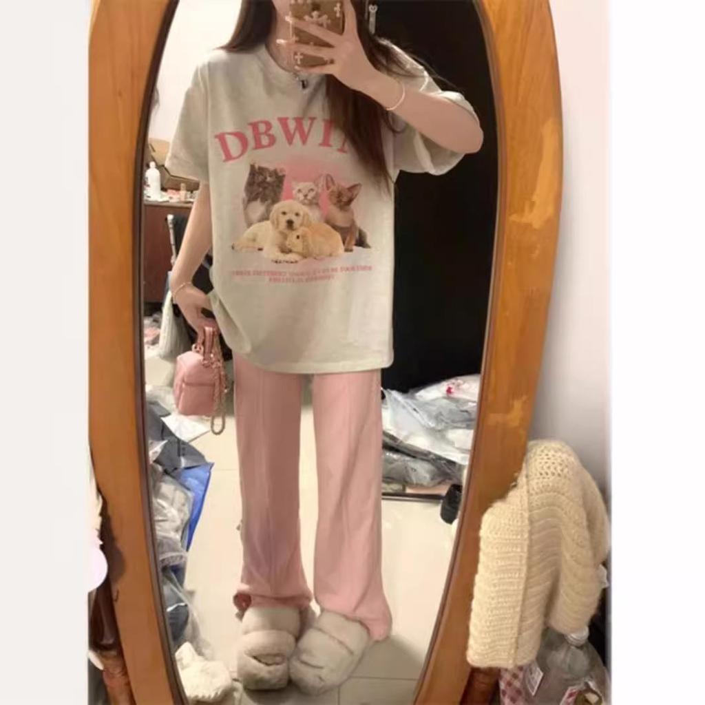 Women's Oversized Gray Casual T-Shirt - Short-Sleeve Retro Hong Kong Style for Summer