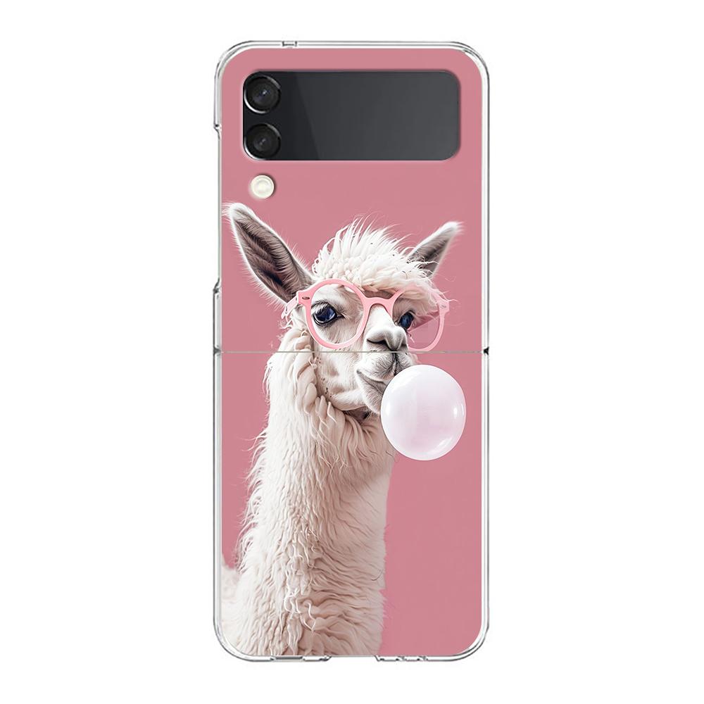 Phone Cover For Samsung Galaxy Z Flip 6 5 4 Case Transparent For Samsung Z Flip 3 Hard PC Foldable Shell Cute Alpaca Donkey Bags