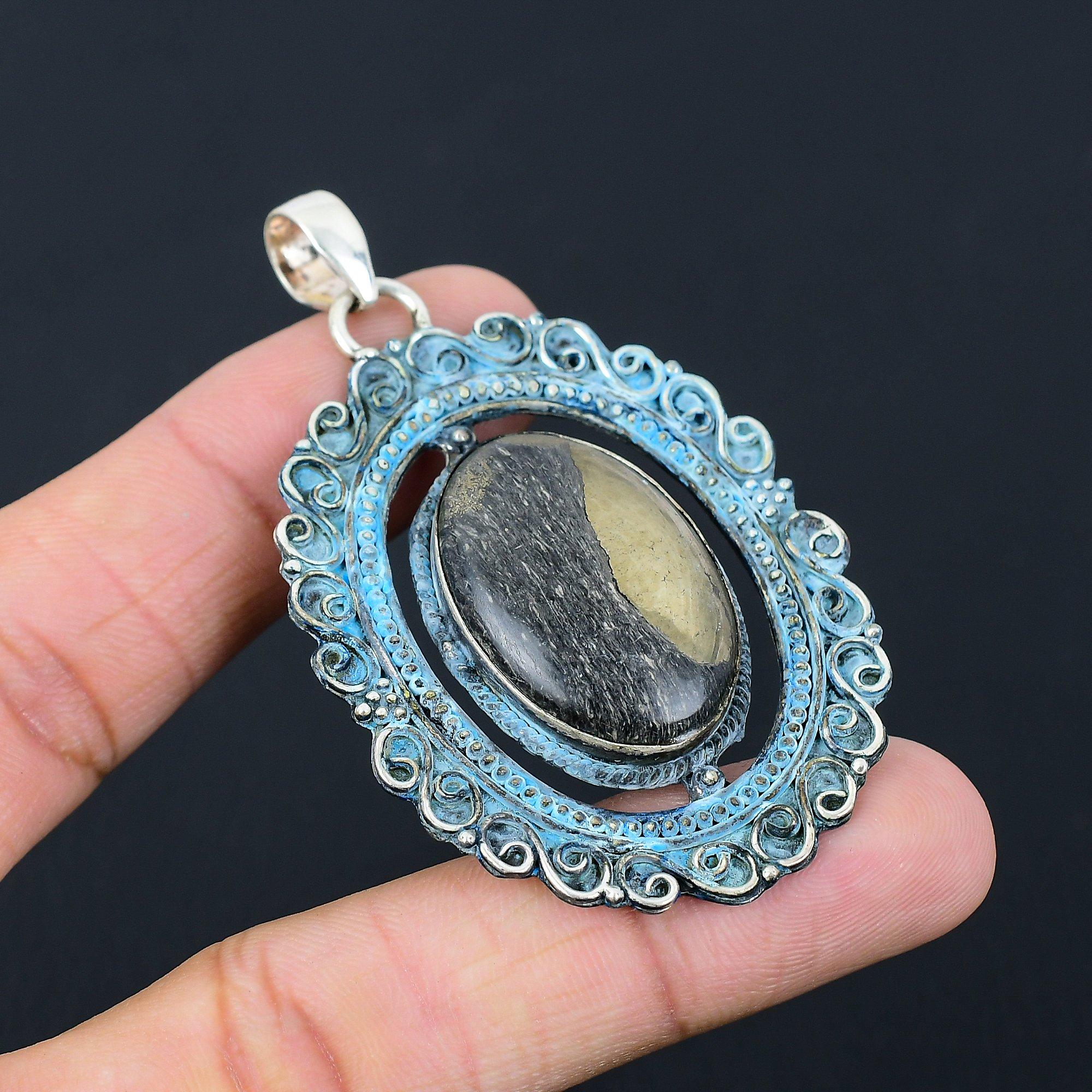 

Daughters Day Sale 925 Silver Oval Natural Pyrite Trendy Mother Pendant Jewelry