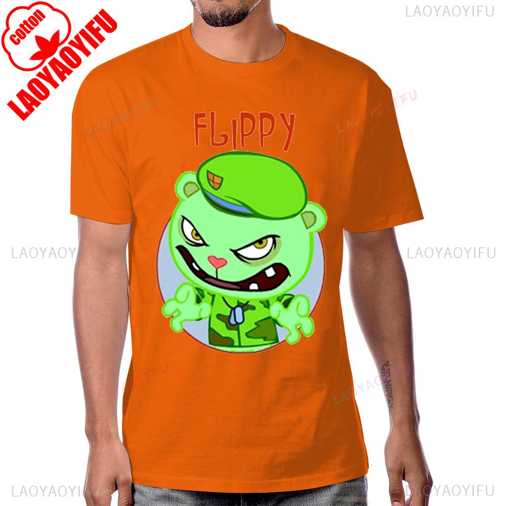 Happy Tree Friends Anime Printed Tshirt Vintage Cartoon 90s Short Sleeve Summer Style Man Tshirt Black Humor Graphic Cotton Tee