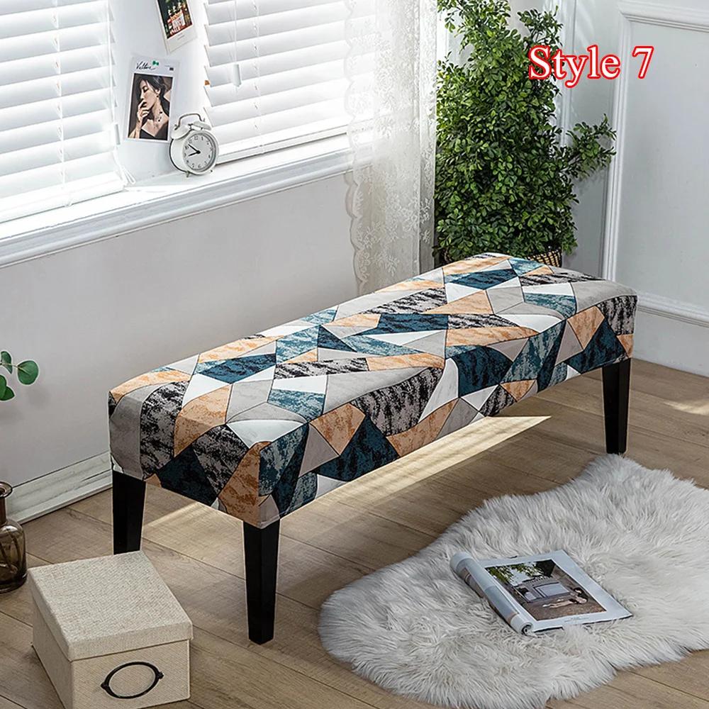 Geometric Bench Cover Stretch Spandex Piano Stool Cover Long Ottoman Cover Solid Color Changing Shoes Chair Slipcover Home Decor