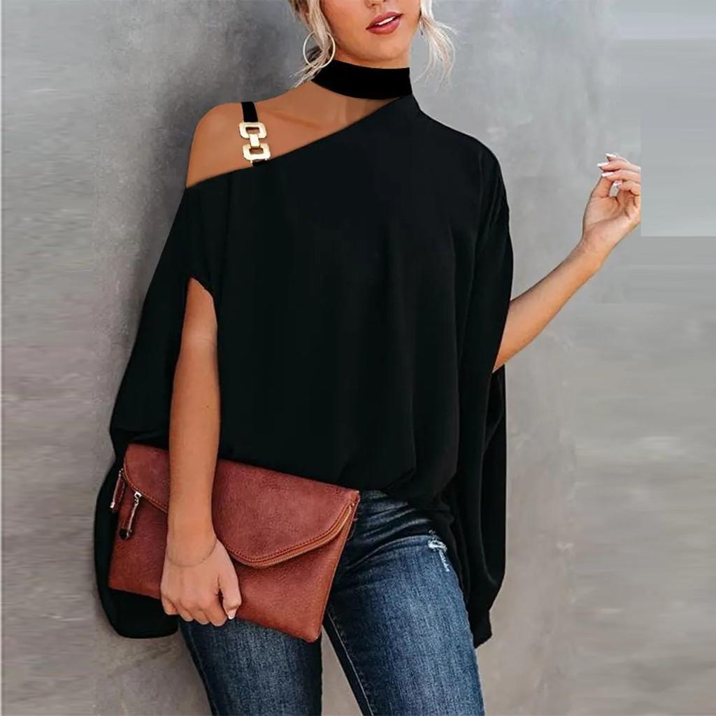 Fashion Women's Strapless Print Half Sleeve Loose Comfortable Top