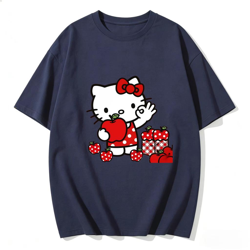 2026 New Summer HelloKitty Cute Graphic Tee Casual Short Sleeve Cotton Top for Women Girls Kawaii Cartoon Print Streetwear