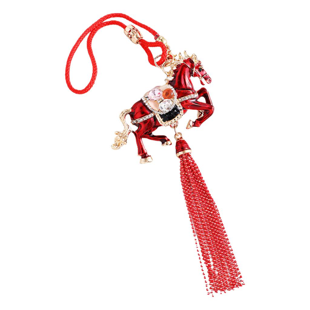 Multi Functional Chinese Inspired Horse Tassels Keyring for Car Interior Decoration Alloy Easy Mount Gift Giving