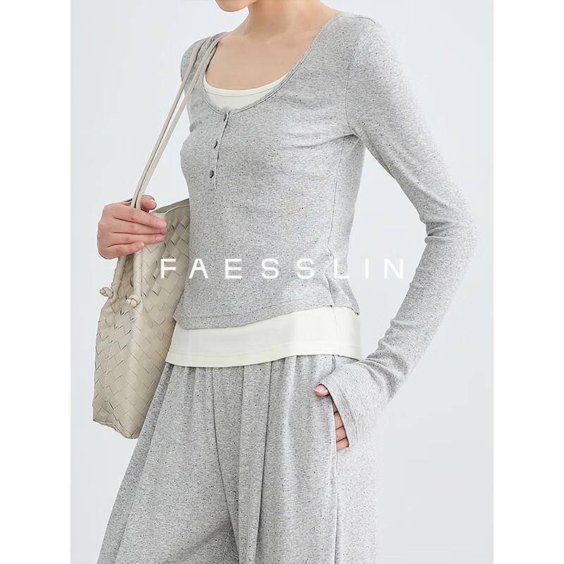 

FAESSLIN Женская трикотажная футболка с длинным рукавом приталенного силуэта, имитирующая костюм-двойку S