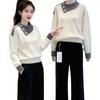 High-end Contrasting Color Warm Sweater Women's Short Autumn and Winter Lapel New Fashion Style Versatile Top
