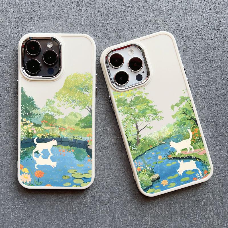Flower Tree Kitten Silicone Phone Case For iPhone 12 11 Pro Max 16 15 14 13 Pro Max Plus X XR XS 7 8 Plus SE2 Shockproof Covers