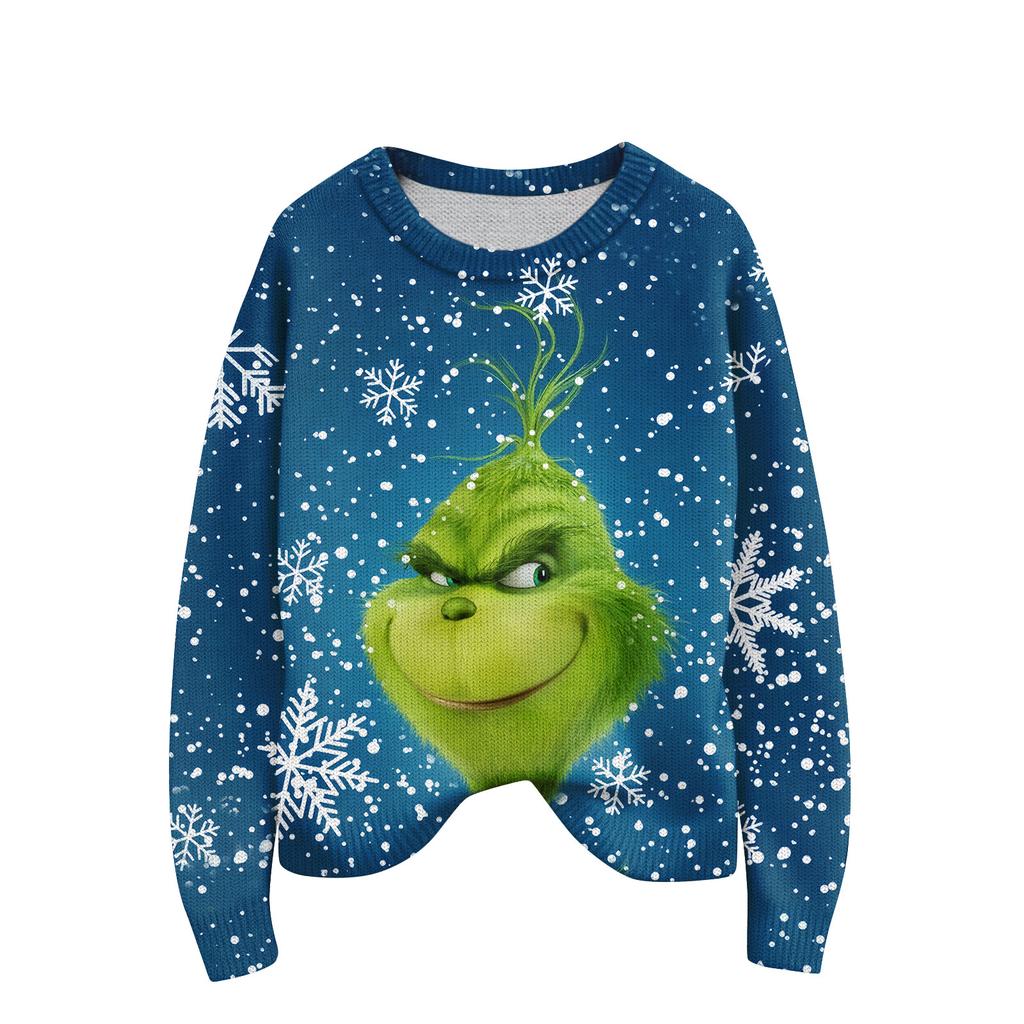 Truien met lange mouwen voor dames O-hals casual schattige print gebreide oversized trui