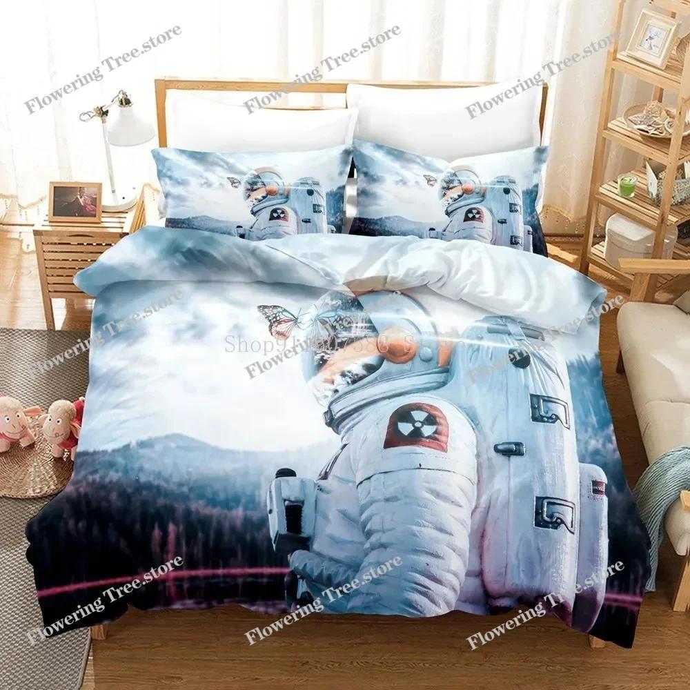 Cartoon Astronaut Outer Space Bedding Set Fashion Boys Home Bed Linen Set Microfiber Duvet Cover Set With Pillowcase