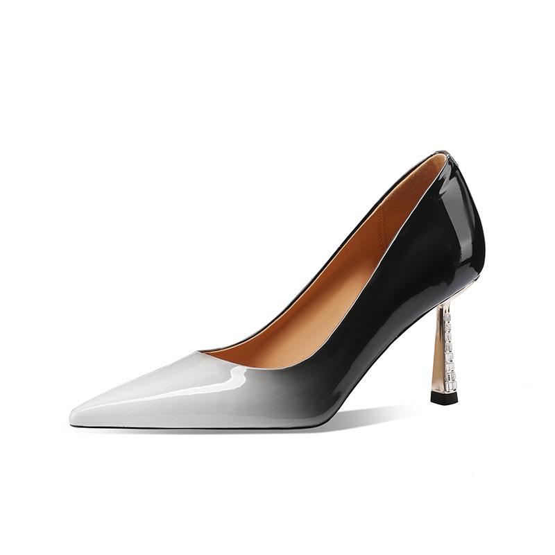 

Сексуальные женские туфли на высоком каблуке, весенне-летние остроконечные туфли на тонком каблуке, одиночные туфли градиентного цвета. 39 чёрный