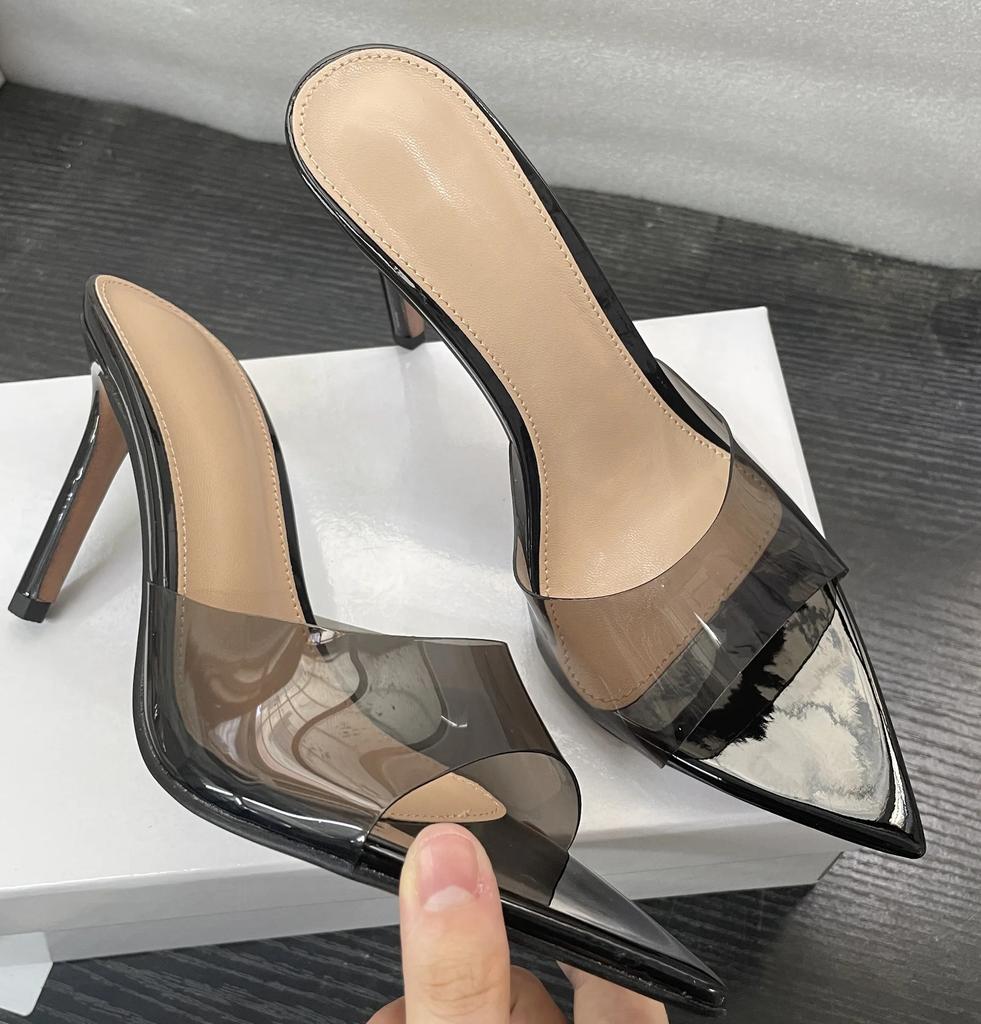 Summer New Women's High-heeled Sandals Transparent High-heeled Slippers Stiletto Pointed Toe Slip-on High-heeled Sandals