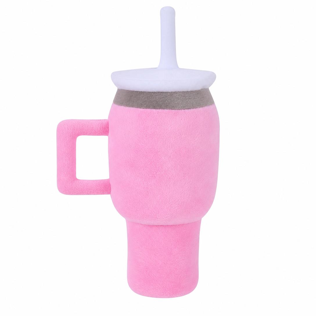 Tasse rose tendance en peluche pour animal de compagnie, adorable jouet en peluche en forme de tasse, cadeau idéal pour le divertissement quotidien des chiens rose